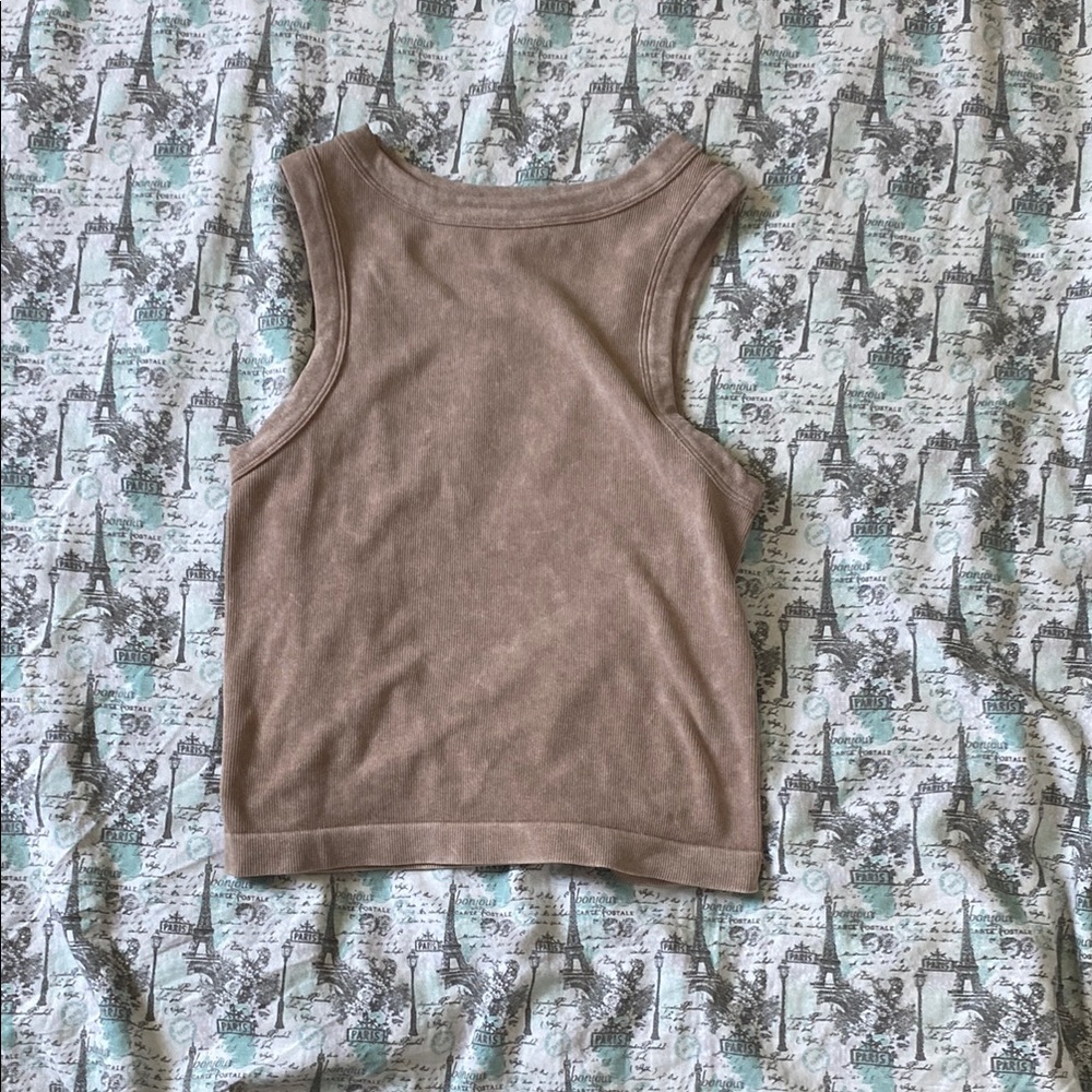 Brown Sleeveless Fitted Crop Tank Top